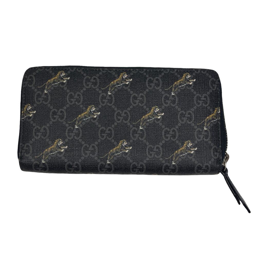 Gucci Black GG Supreme Bengal Tiger Zip Around Continental Wallet Black Italy